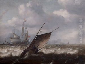Navire Hollandais Saluant Par Mer Agitee by Julius Porcellis