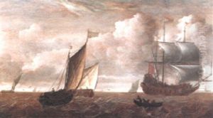 Dutch Pinks, A Man O'war And Other Vessels Off Dordrecht Dutch Pinks, A Man O'war And Other Vessels Off Dordrecht