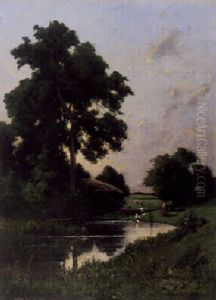 Landschaft Mit Waschenden Frauen Am Weiher