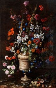 Grosses Stilleben Mit Blumenvase, Fruchten, Schlange Und Eidechse