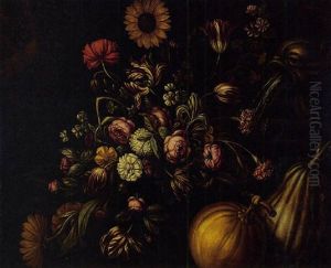 Stilleven Met Bloemen, Watermeloen En Beeld