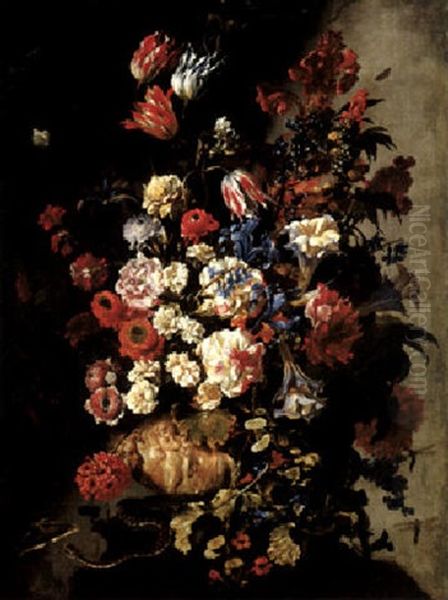 A Still Life Of Flowers In An Urn, With Butterflies And A Snake - view 1