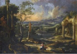 Paesaggio Fluviale Con Viandanti E Rovine Classiche by Andrea Porta