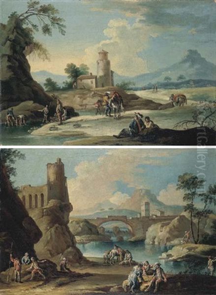 Sosta Di Soldati Presso La Riva Di Un Fiume (+ Sosta Di Viandanti Con Ponte Di Pietra In Lontananza; 2 Works) - view 1