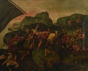 L'enlevement Des Sabines Huile Sur Toile 134 X 169 Cm (restaurations Anciennes Et Accidents by Giuseppe della Porta Salviati