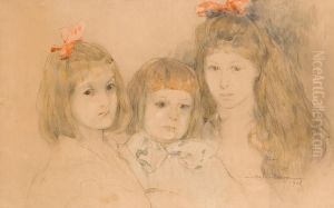 Three Children Portrait by Stanislaw Bohusz-Siestrzencewicz
