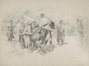 Marktszene Mit Reiter by Stanislaw Bohusz-Siestrzencewicz