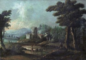 Paesaggio Lacustre Con Viandanti