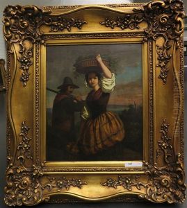 Femme Au Panier De Raisins Et Chasseur by Jean-Francois Portaels