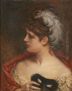 Jeune Femme Au Masque by Jean-Francois Portaels
