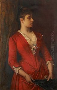 Jeune Femme A L'eventail De Profil by Jean-Francois Portaels