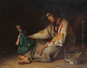 La Poupee Jeune Tsigane Avec Poupee by Jean-Francois Portaels