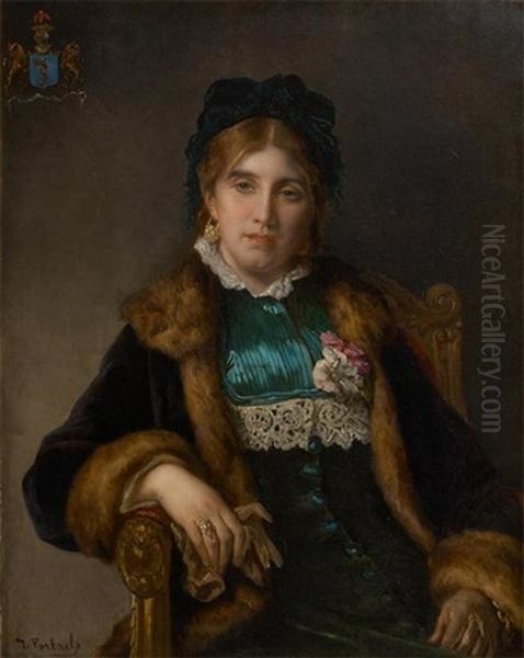 Portrait De Jeune Fille A La Paire De Gants, Portant Des Armoiries Dans La Partie Superieure Gauche - view 1