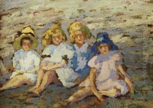 Vier Junge Madchen In Sommerkleidern Am Strand