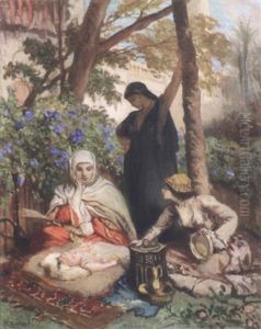 Scene De Maternite Dans Un Parc by Jean-Francois Portaels