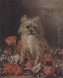 Weises Hundchen Inmitten Bluten Sitzend by Jean-Francois Portaels