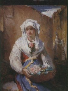 Dama Con Cesto De Flores by Jean-Francois Portaels