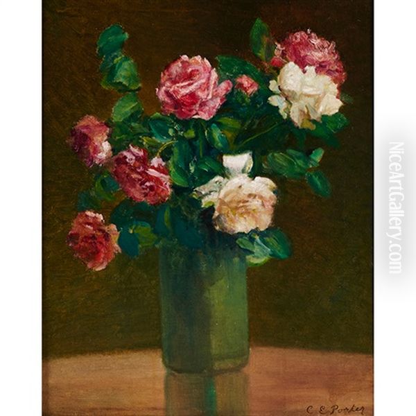 Roses In A Green Vase - view 1