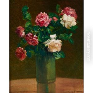 Roses In A Green Vase by Charles Porter