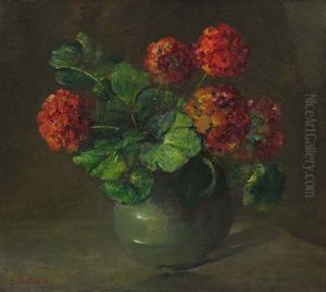 Geraniums In A Green Vase
