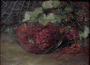 Still Life Of Berries In Clear Glass Bowl And Green Leaves
