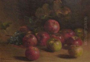 Still Life Of Red And Green Apples And Cluster Of Grapes by Charles Porter