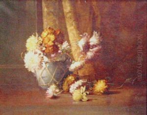 Still Life With Pink And Yellow Chrysanthemums In A Jar