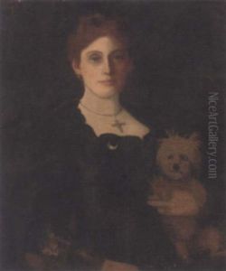 Portrait Of A Lady, Seated, In A Black Dress, Holding Her Dog