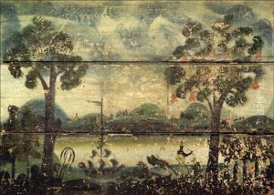 Colonial Landscape (fireboard On 3 Panels) by Rufus Porter