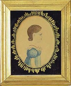 Portrait Of A Young Girl In A Blue And White Dress by Rufus Porter