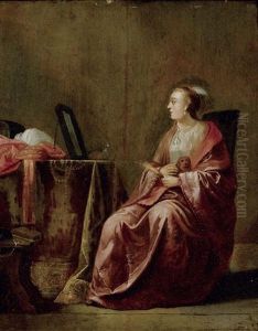 Dame Mit Einem Hundchen Vor Einem Spiegel by Willem de Porter