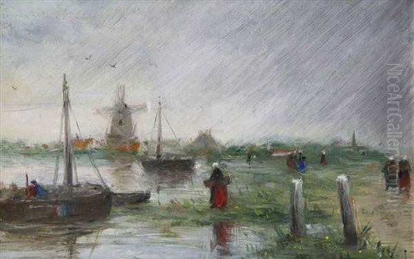 Vue D'une Plage Animee De Personnages Par Temps Orageux - view 1