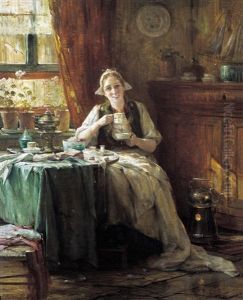 Het Thee-uurtje (zeeuws Interieur) by Edward Antoon Portielje