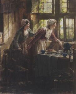 Zwei Madchen Am Offenen Fenster by Edward Antoon Portielje
