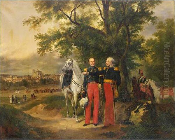 Portrait Du General J. Martin Petit Et Du General Strauss-detroyat Sur Les Hauteurs D'une Ville - view 1