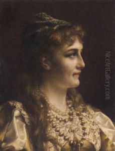 A Young Woman Wearing A Pearl Necklace A Young Woman Wearing A Pearl Necklace