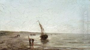 Fisherfolk On Shore by Edward Antoon Portielje