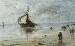 Strandgezicht Met Vissersboten by Edward Antoon Portielje