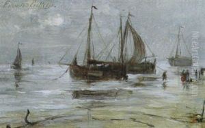 Strandgezicht Met Visserboten by Edward Antoon Portielje