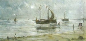 Vissersboten Aan Het Strand by Edward Antoon Portielje