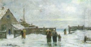 Vissersvrouwen In De Sneeuw by Edward Antoon Portielje