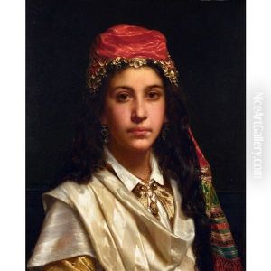 Jeune Femme A La Riche Coiffe Rouge