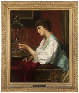 Woman Feeding A Finch by Jan Frederik Pieter Portielje