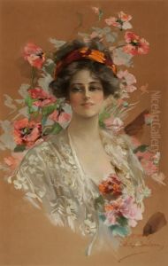 Portrait Of A Woman Surrounded By Flowers