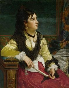 Edle Dame In Einem Interieur Mit Einem Facher Edle Dame In Einem Interieur Mit Einem Facher
