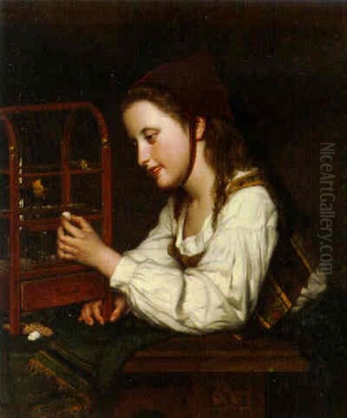 A Young Girl Feeding Her Bird - view 1