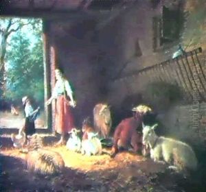 Children And Farm Animals In Abarn by Jan Frederik Pieter Portielje