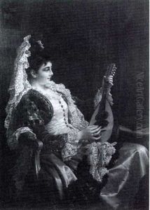 Spanish Beauty With Mandolin by Jan Frederik Pieter Portielje
