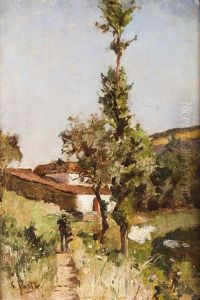 Landscape With Houses, Figure And Trees by Silva Porto