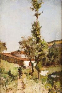 Landscape With Houses And Figure by Silva Porto